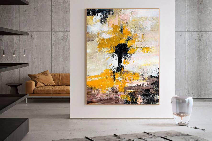 Oversized Yellow Canvas Paintings Abstract Canvas Artwork C3I12 wall art